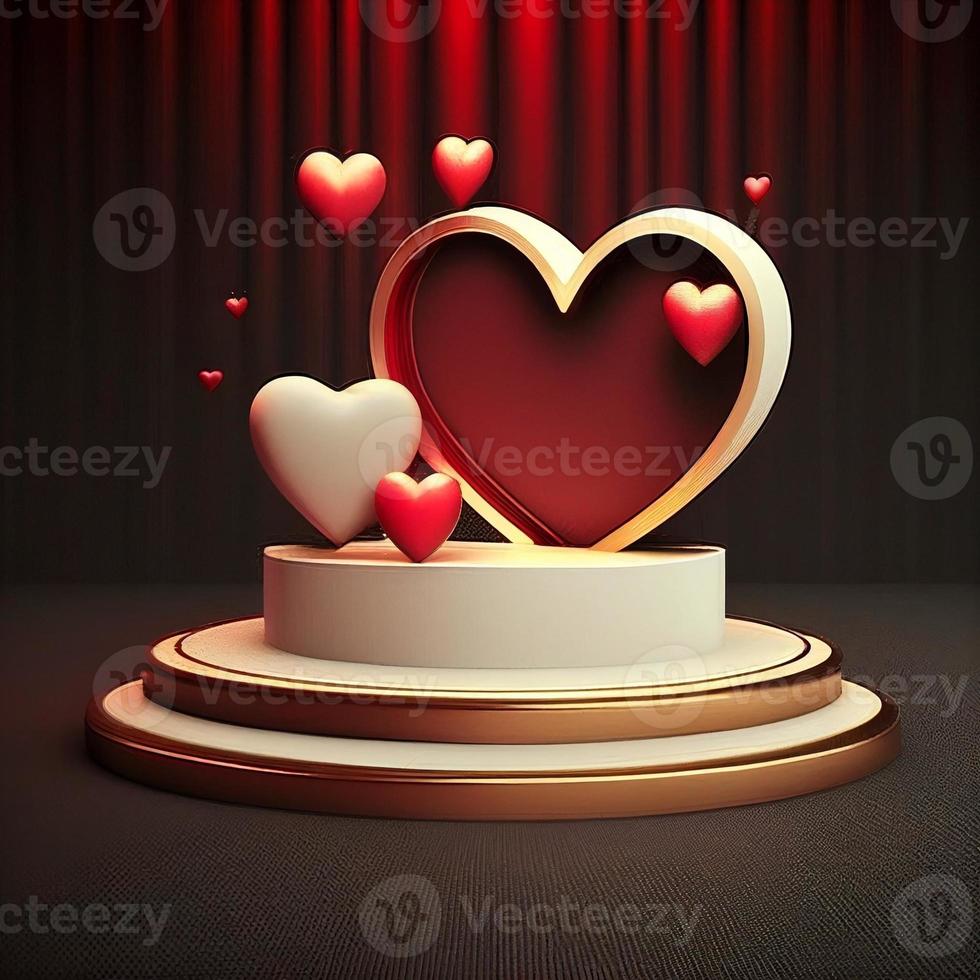 valentines day stage decorated with white and red heart combination image photo