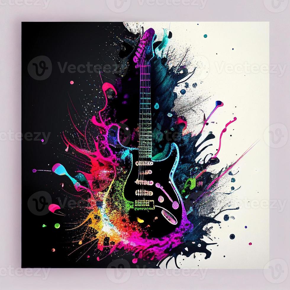 guitar glitter neon explosion in white background photo