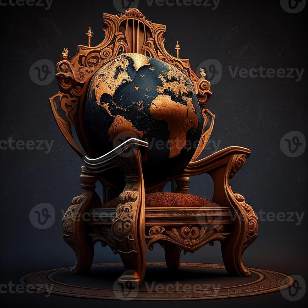 Politics concept world and chair of king- Generted by photo