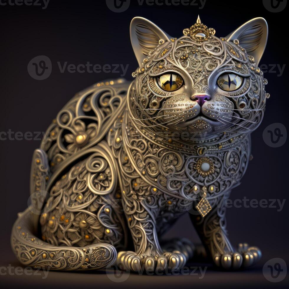 filigree cat figurine surrounded by jewellery platting image photo