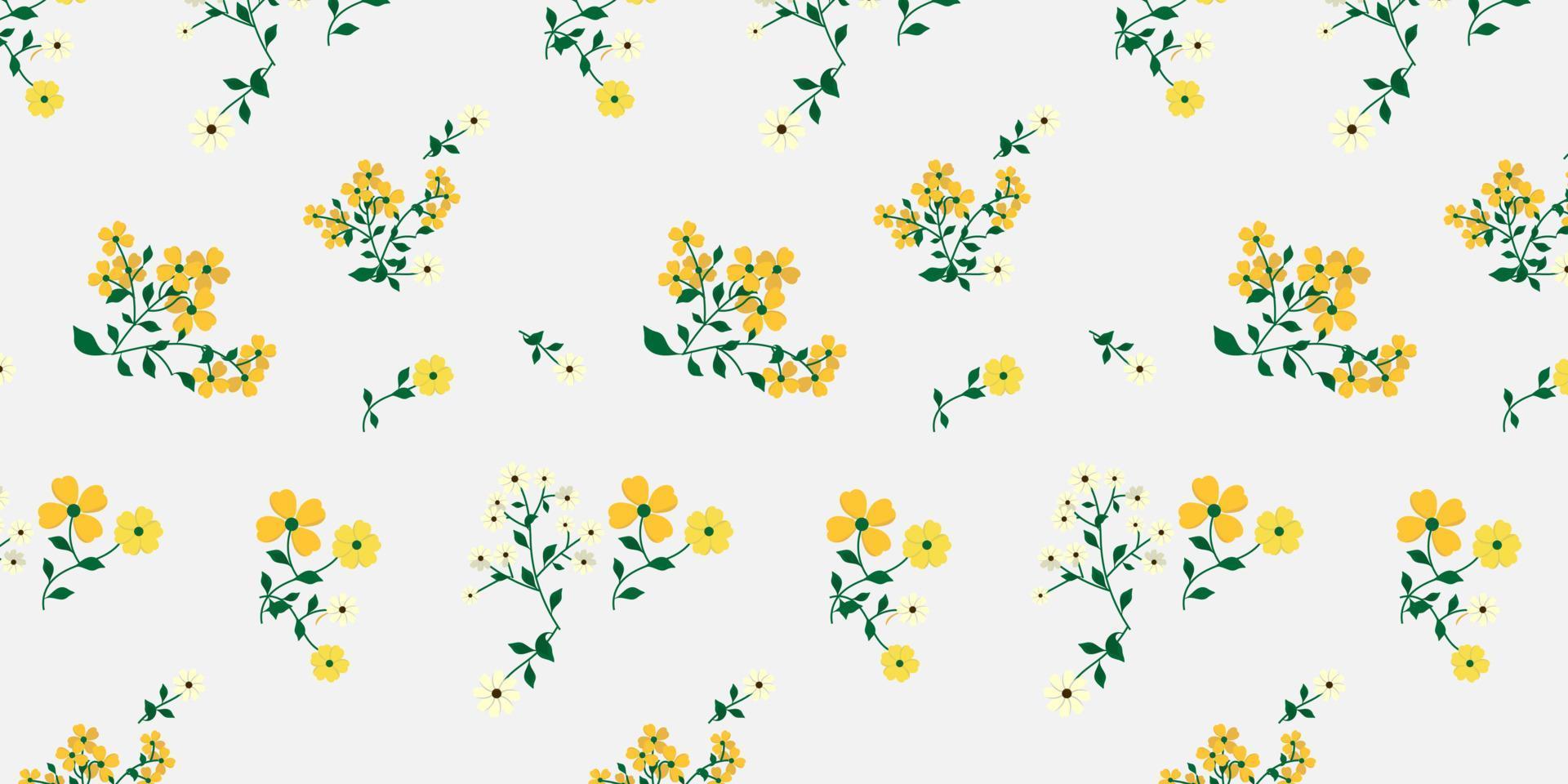 Sun flower seamless pattern on white smooth background. Soothing yellow color combination vector