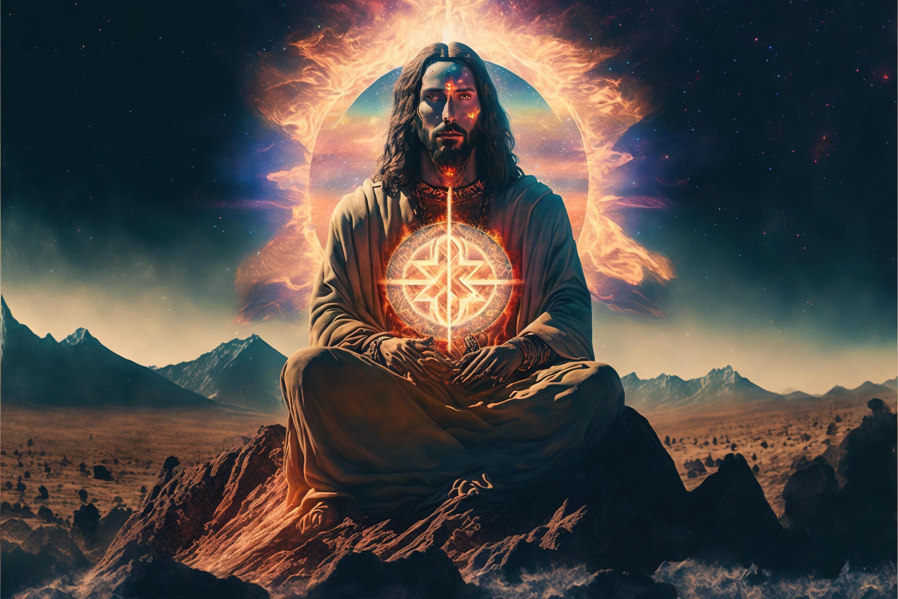 Jesús meditando en el desierto flotante generativo ai 22311588 Foto de