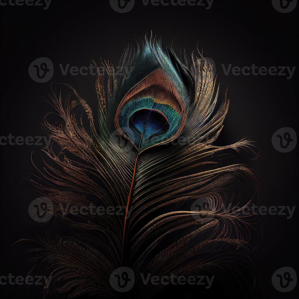 peacock feather in black background photo