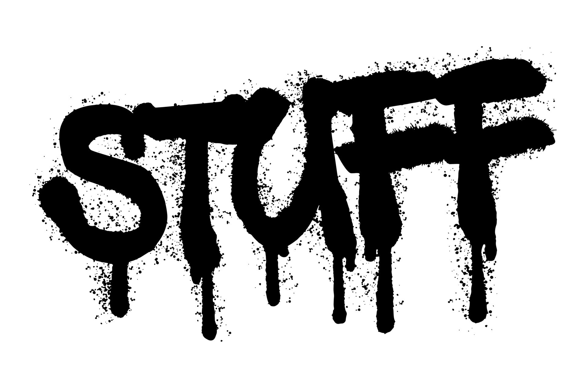 Stuff word typography graffiti art black spray paint isolated on white