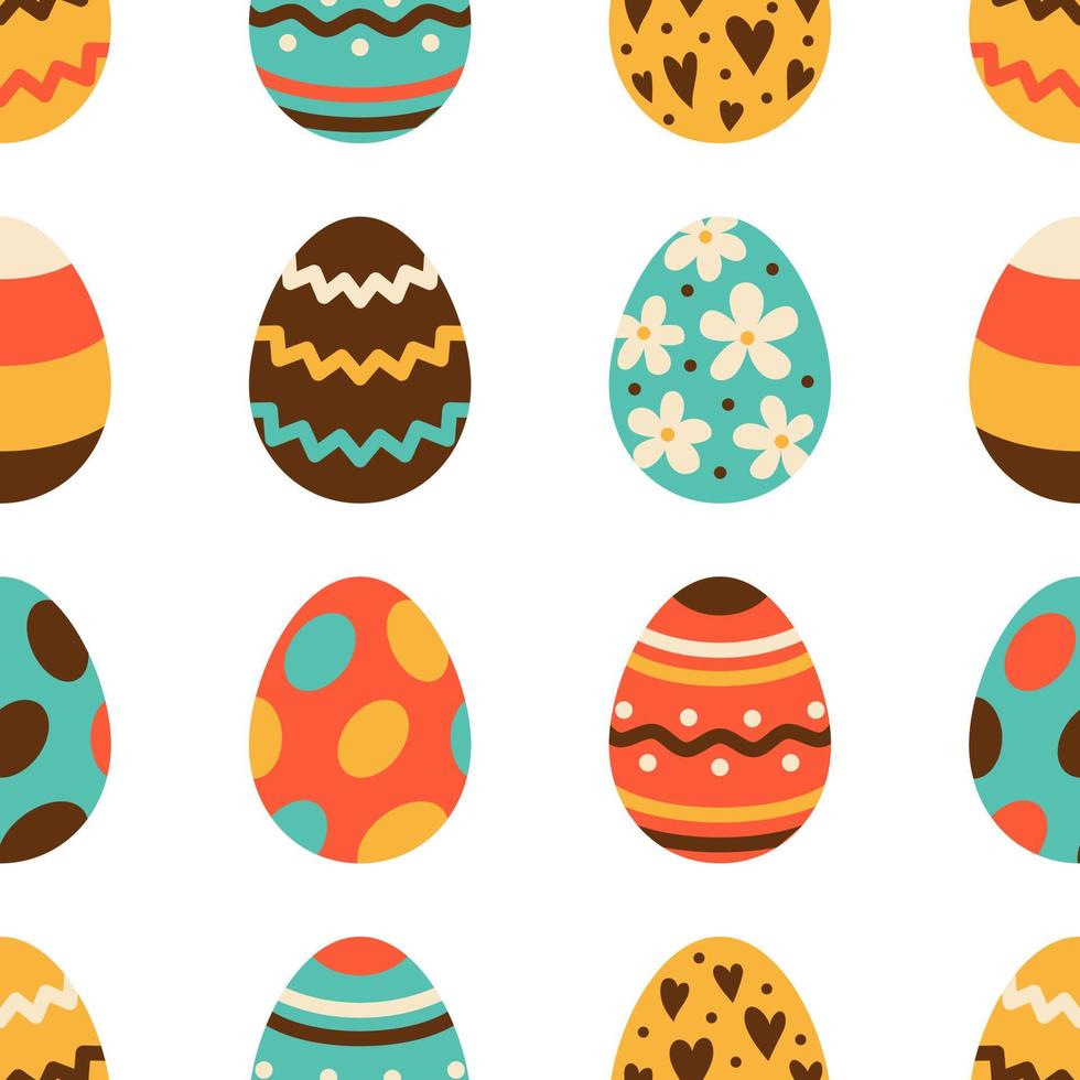 Vector easter seamless pattern. Easter eggs in flat design on white background. Egg hunt.