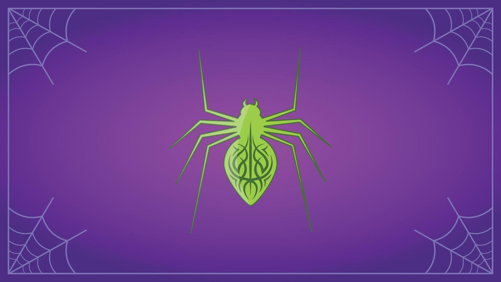 A spider  with a pattern on its abdomen.  Halloween pattern  with spider web on purple background. vector