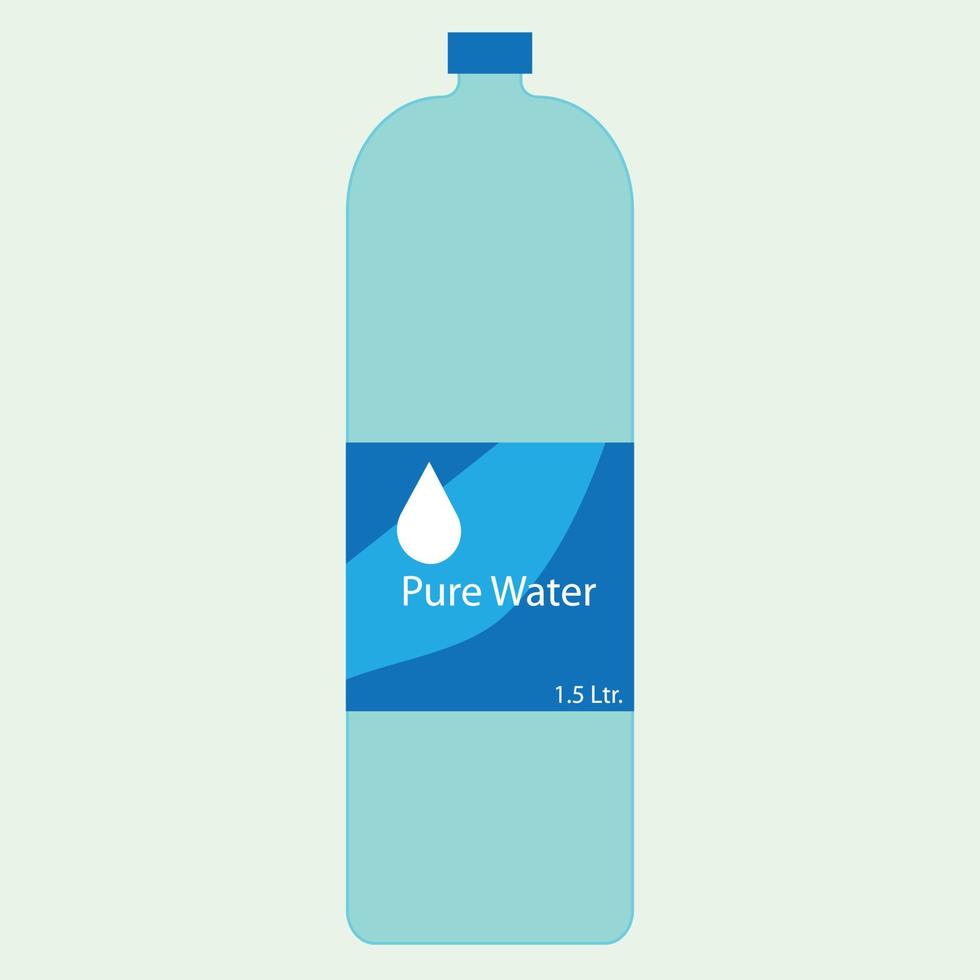 A plastic bottle of Water, 1.5 ltr. size with a blue cap, blue and light blue colors, freshwater, mineral water, cold healthy drink, water bottle label, water bottle vector illustration