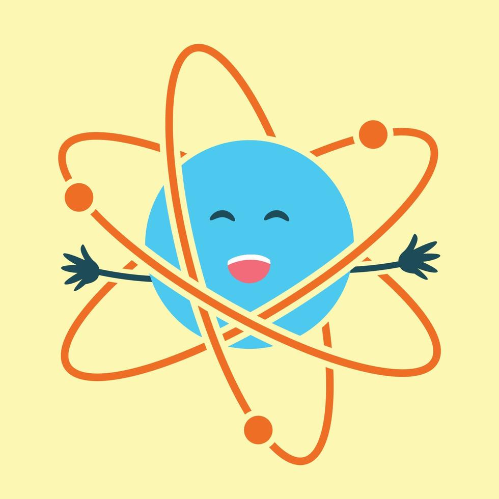 Cute Happy Atom in Yellow Background Vector