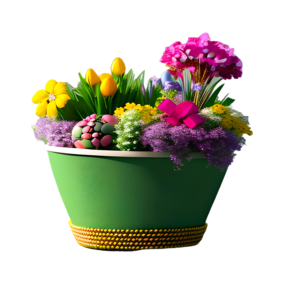 Flower Basket Pink Green Leaf png