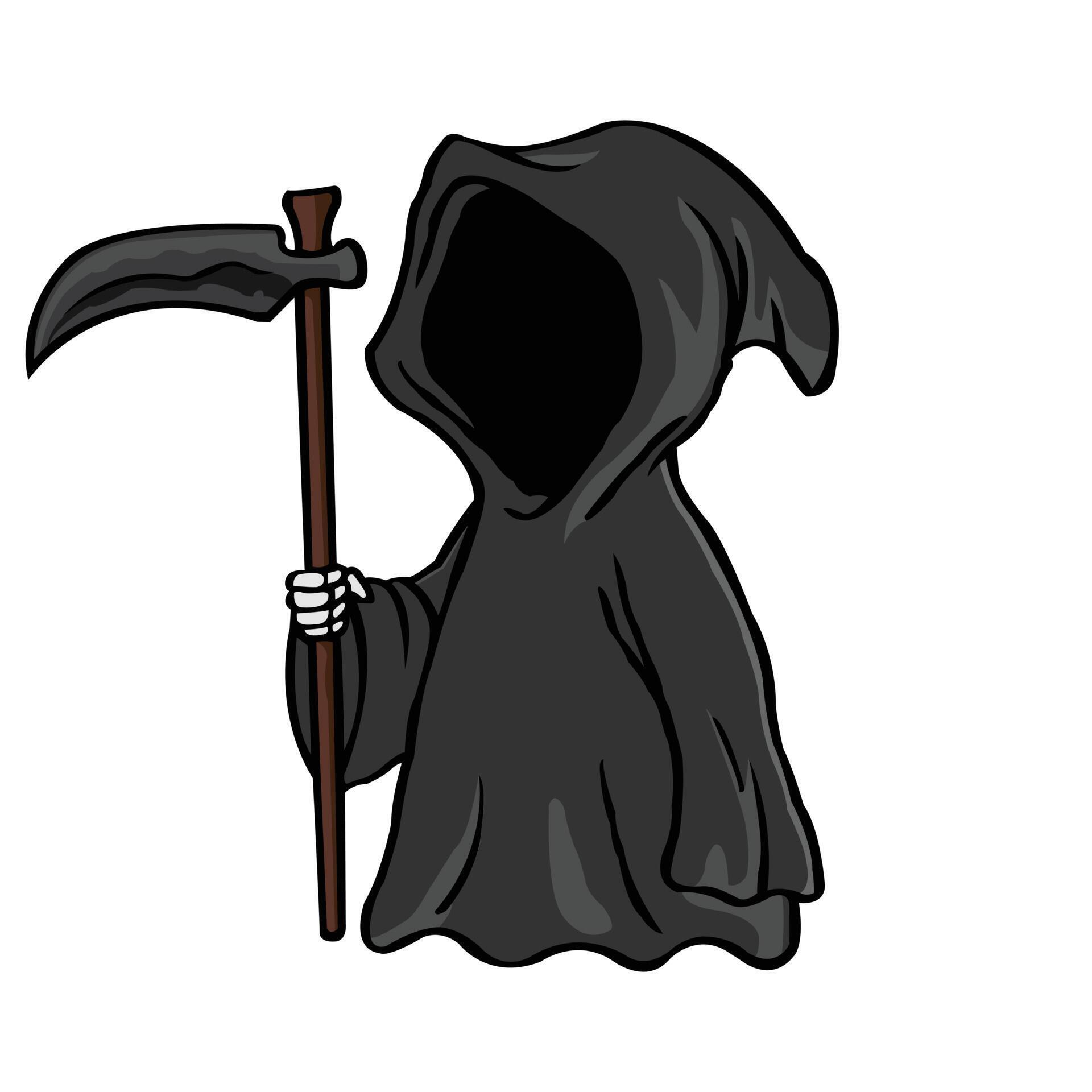 Grim reaper holding scythe collecting souls silhouette. Death icon sign