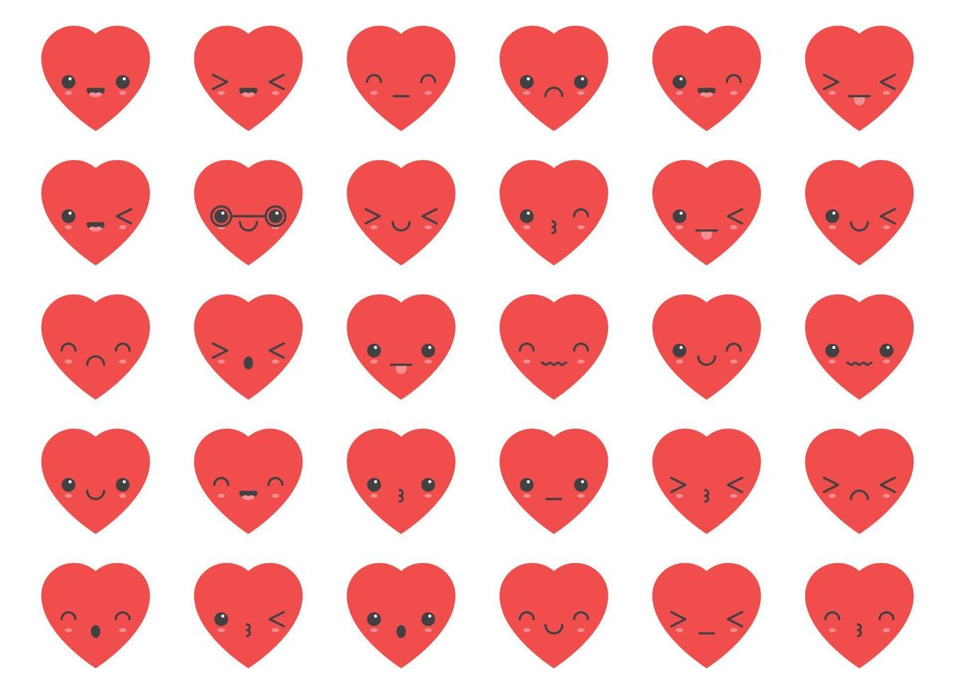 Cartoon heart shape emoji with different mood vector illustration collection