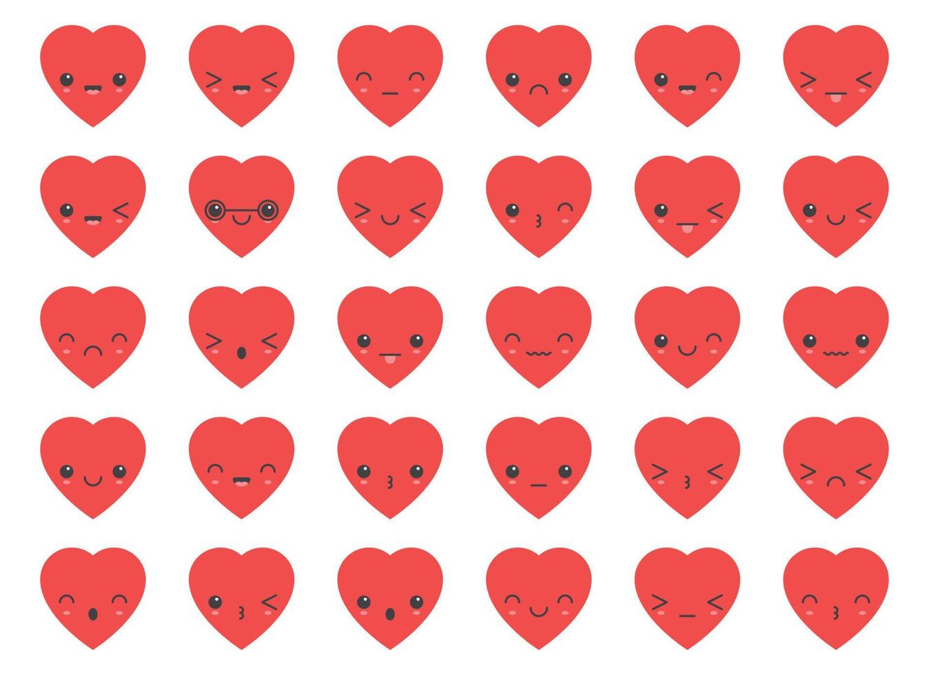 Cartoon heart shape emoji with different mood vector illustration collection