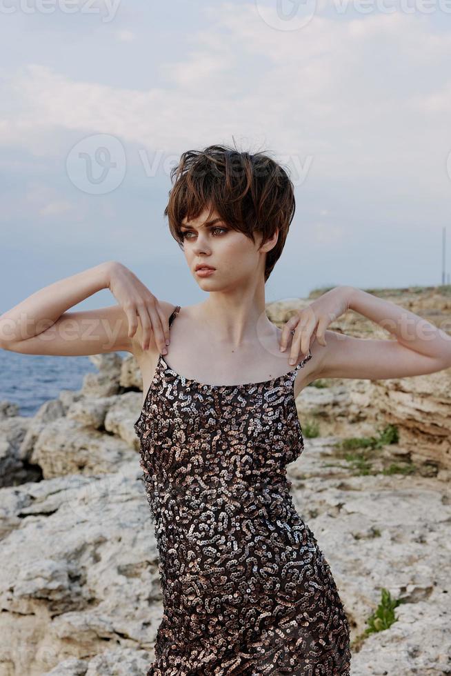 fashionable woman modern nature luxury posing freedom Lifestyle photo