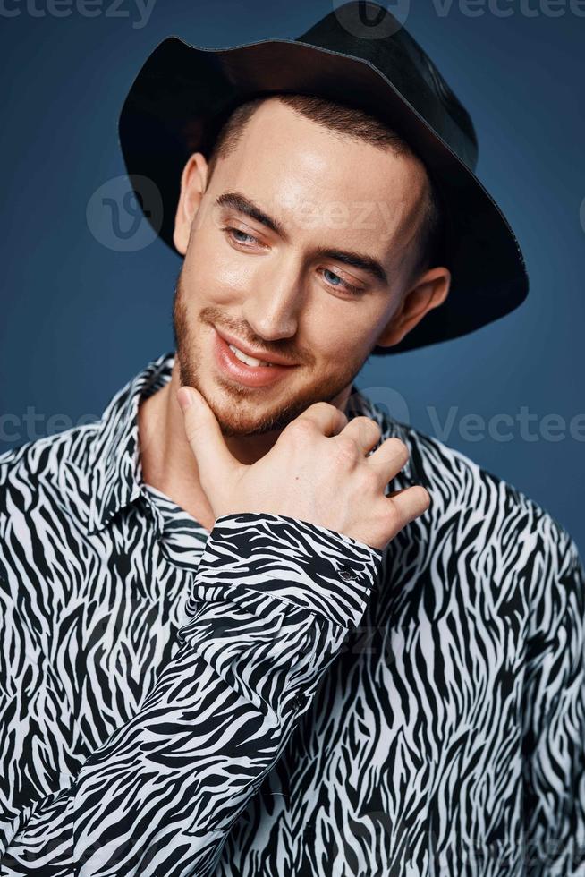 man in shirt wearing black hat posing fashion elegant style photo