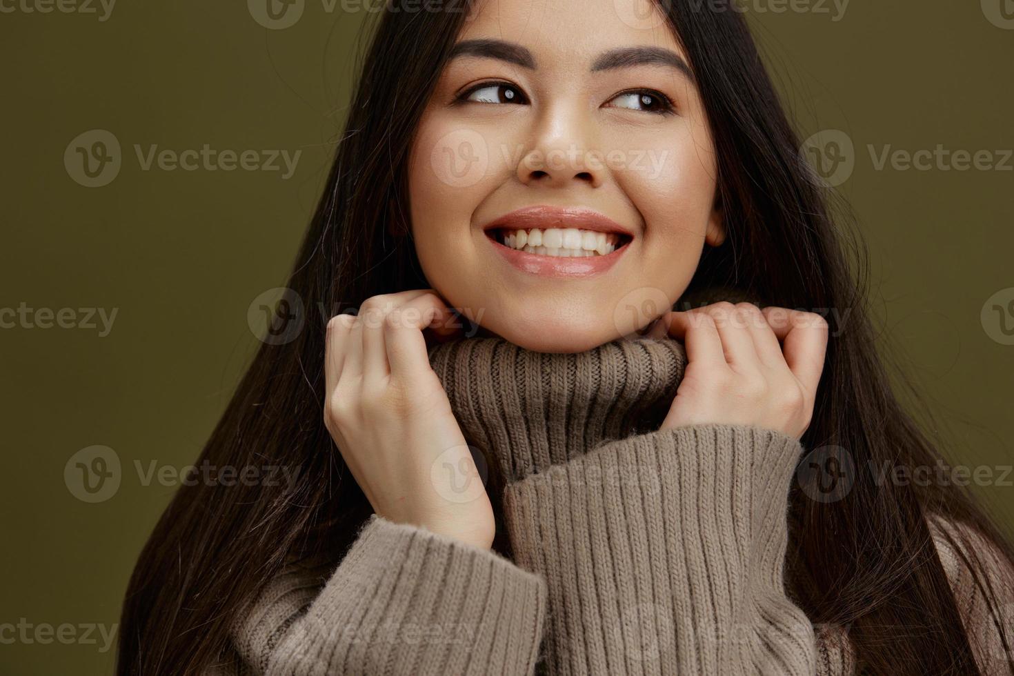 portrait woman attractive look charm warm sweater isolated background photo