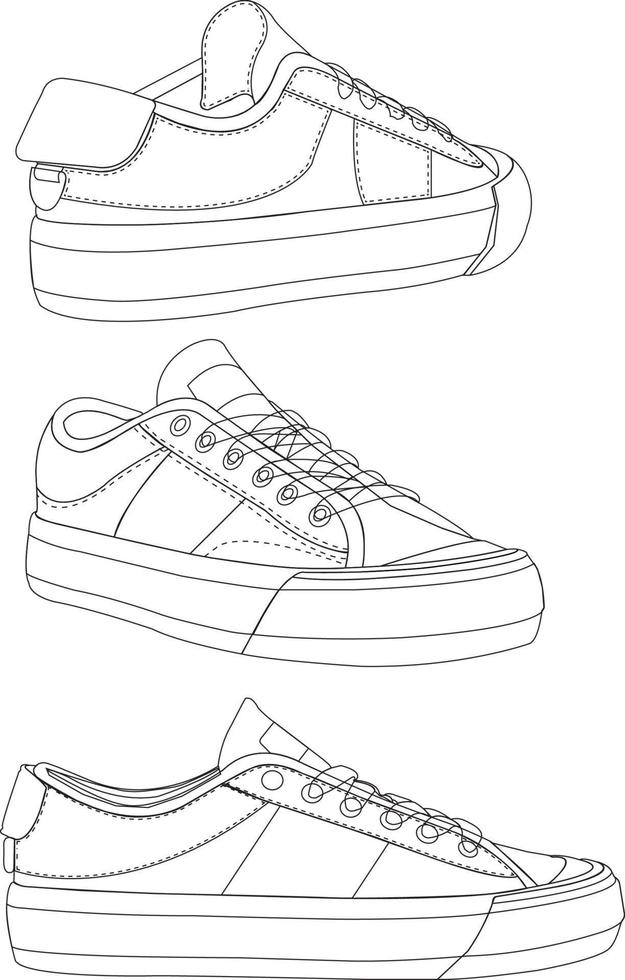 Sneaker shoes. Shoes line art design vector