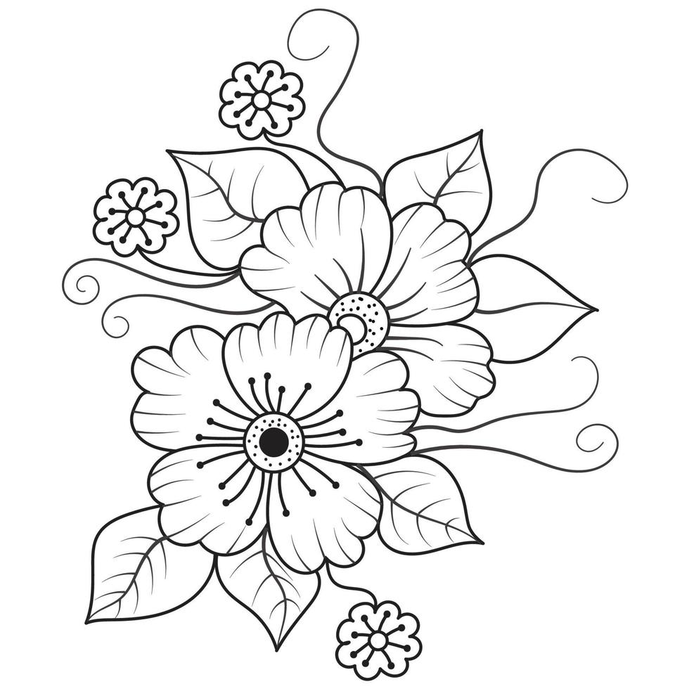 Set of differents flower line on white background. Flowers drawing with line-art on white backgrounds. vector