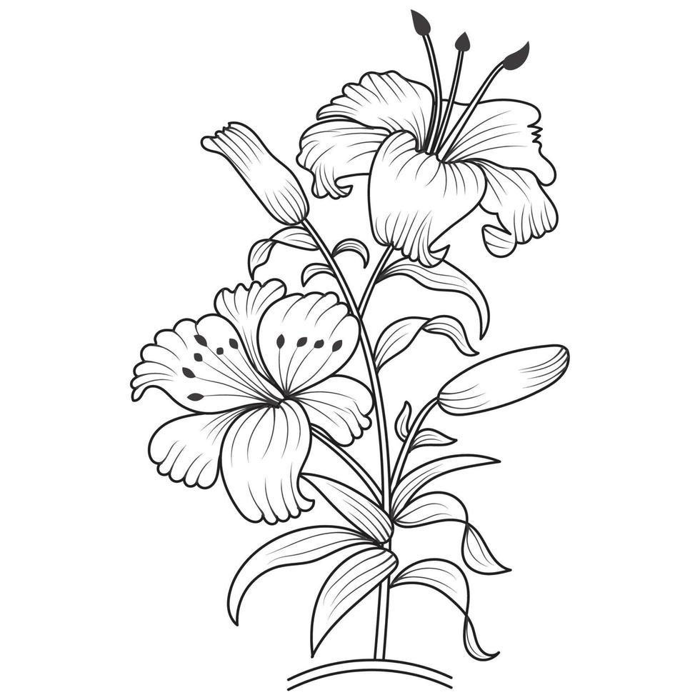 Set of differents flower line on white background. Flowers drawing with line-art on white backgrounds. vector