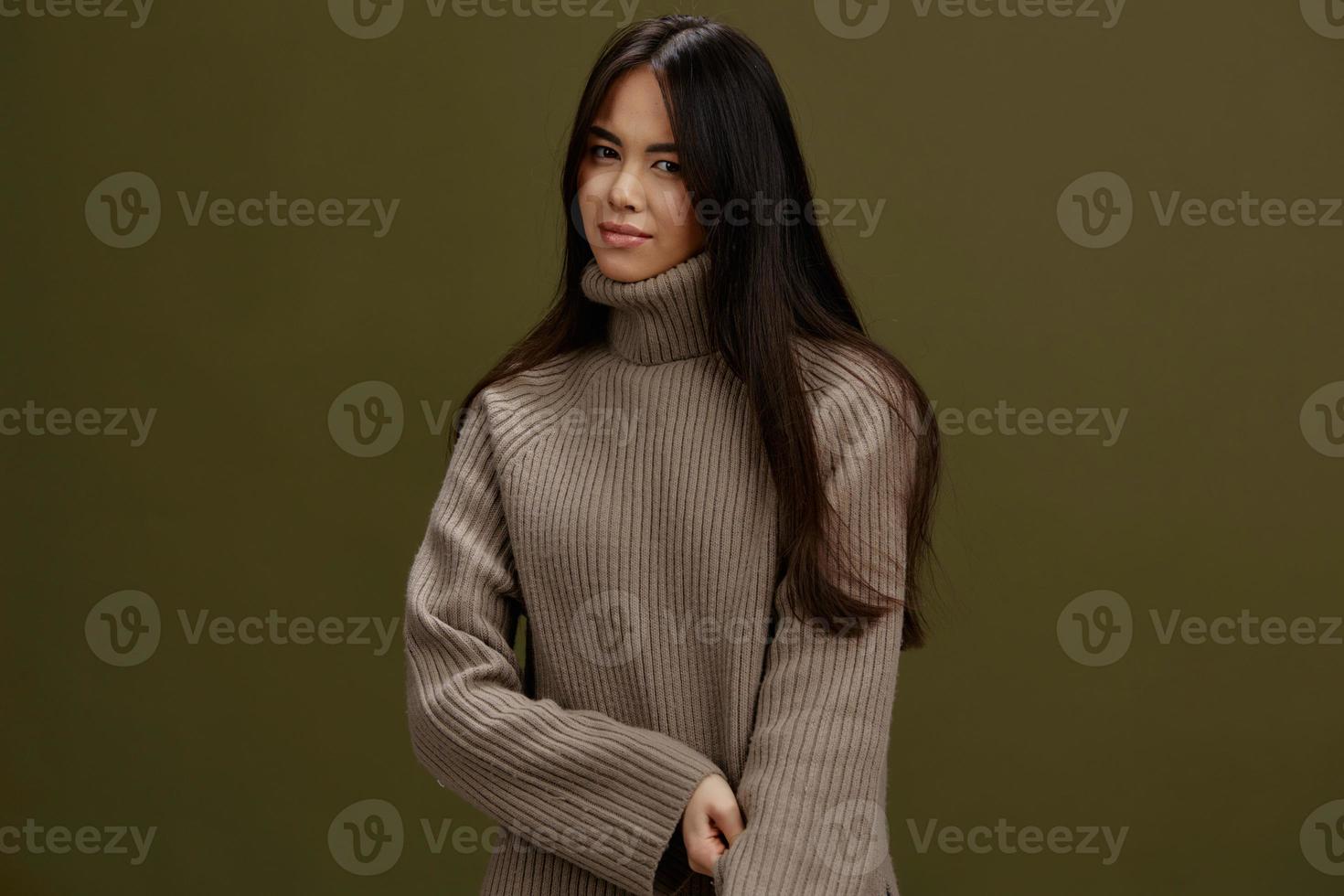 portrait woman in winter sweater fashion cosmetics clothes studio model photo