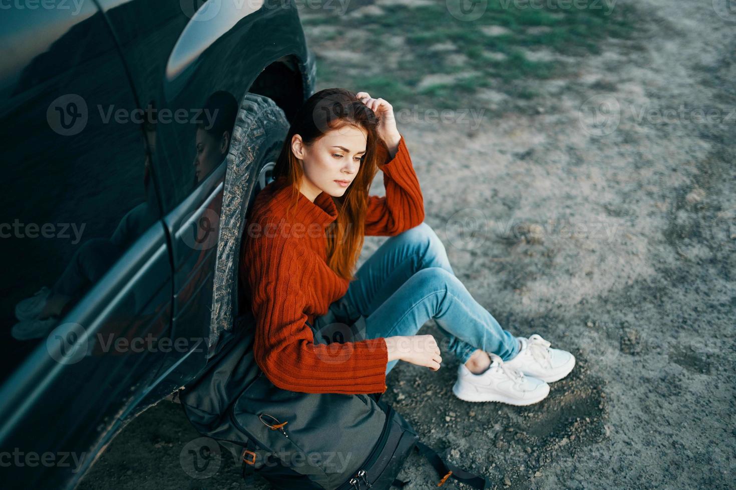 woman outdoors near car travel transportation vacation photo