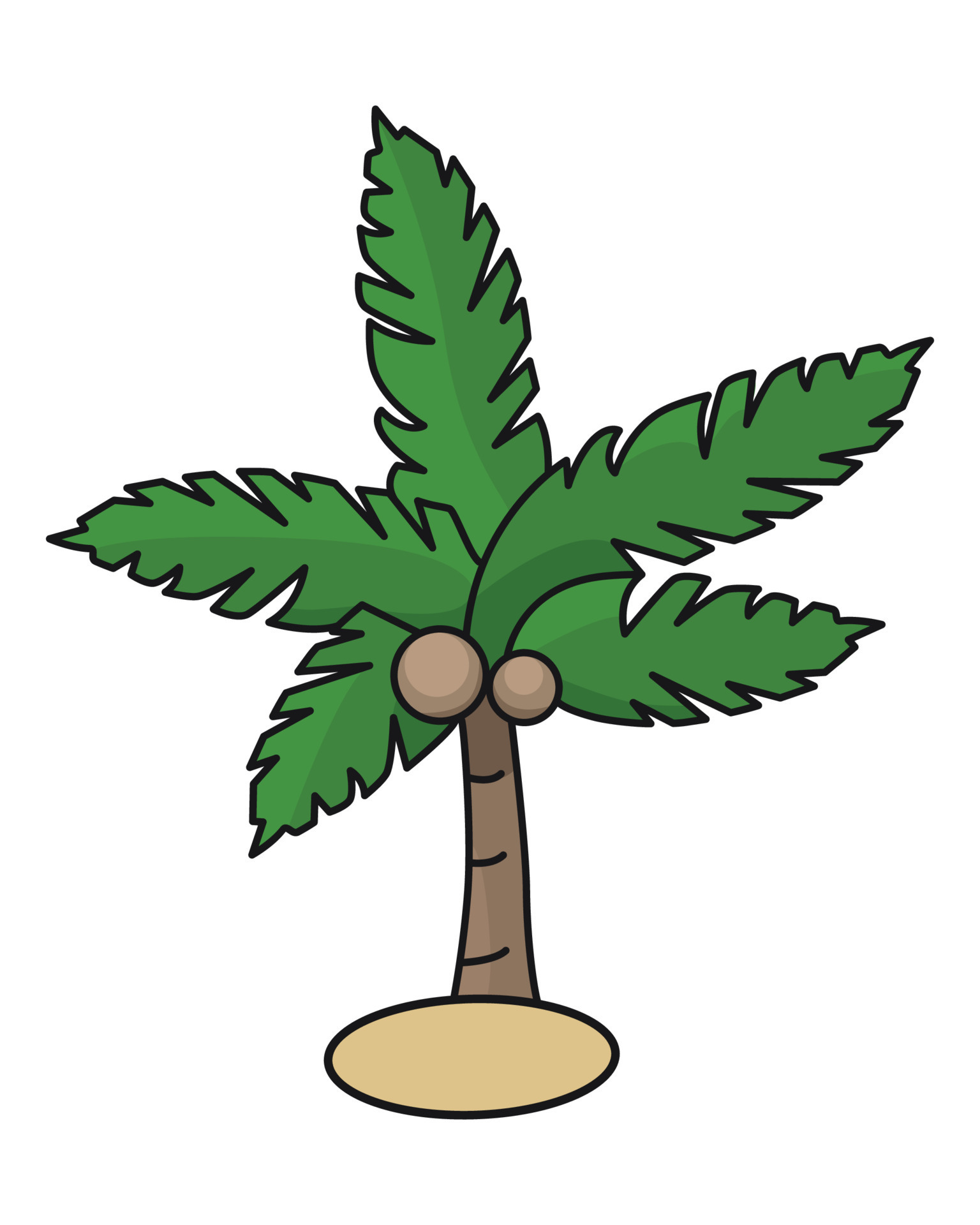 Cartoon drawing palm tree. Coconut tree icon, symbol, logo. Vector ...