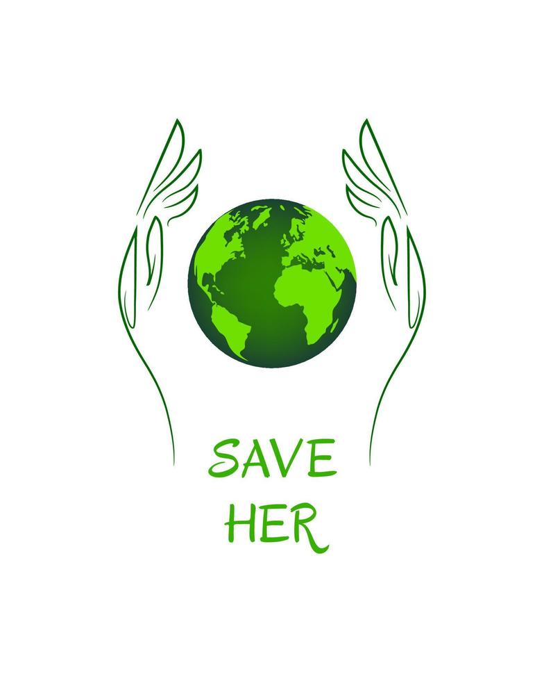 Green hands in shape of leaves around Earth vector