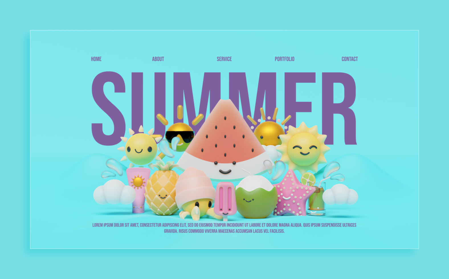 sommar landning sida mall med vattenmelon 3d framställa illustration psd