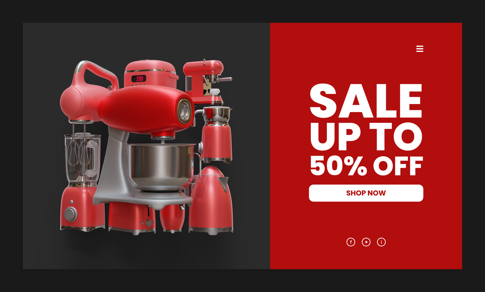 Sale Web Page Template With Stand Mixer 3D Render Illustration psd