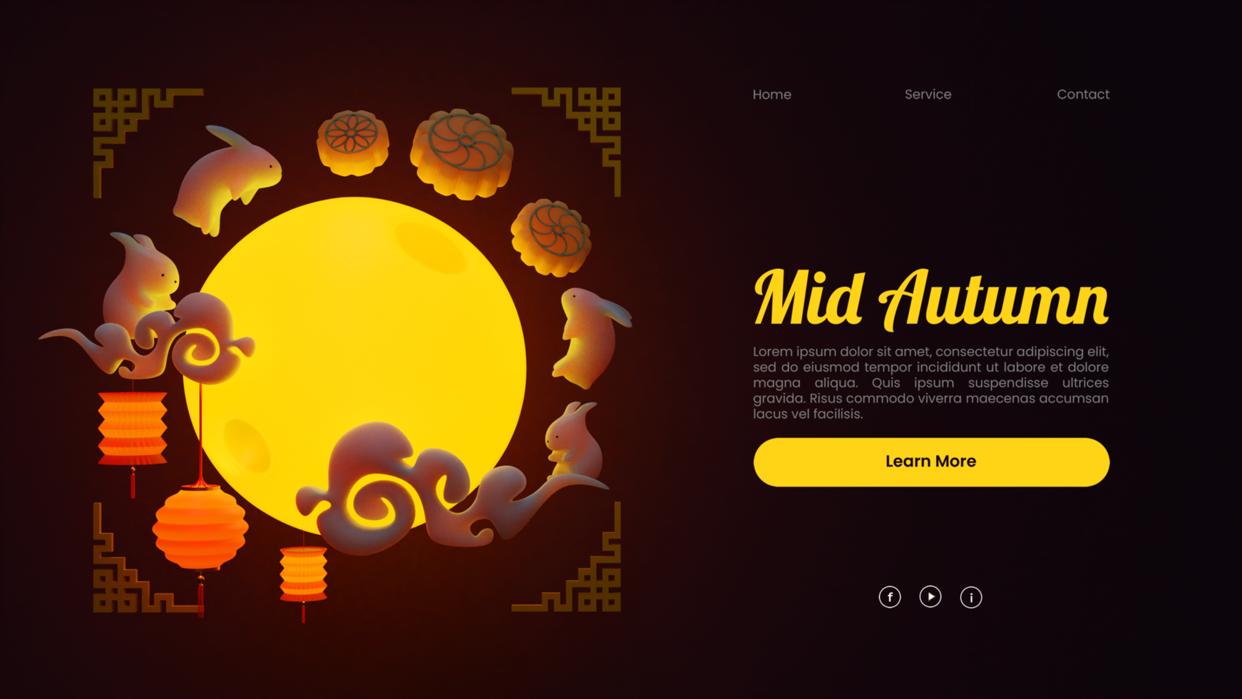 Mid autumn landing page template with sky lantern 3d rendering psd