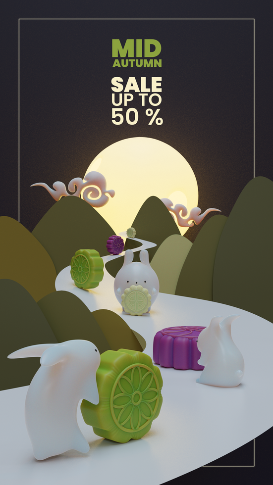 midden herfst poster sjabloon met konijn en mooncake 3d illustratie psd