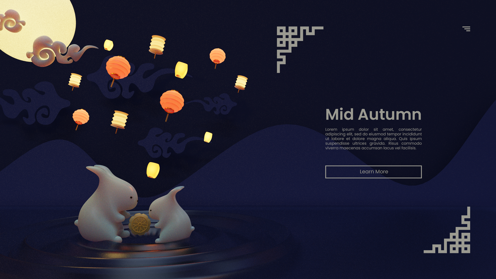 Mid Autumn Landing Page Template With Rabbit 3D Illustration psd