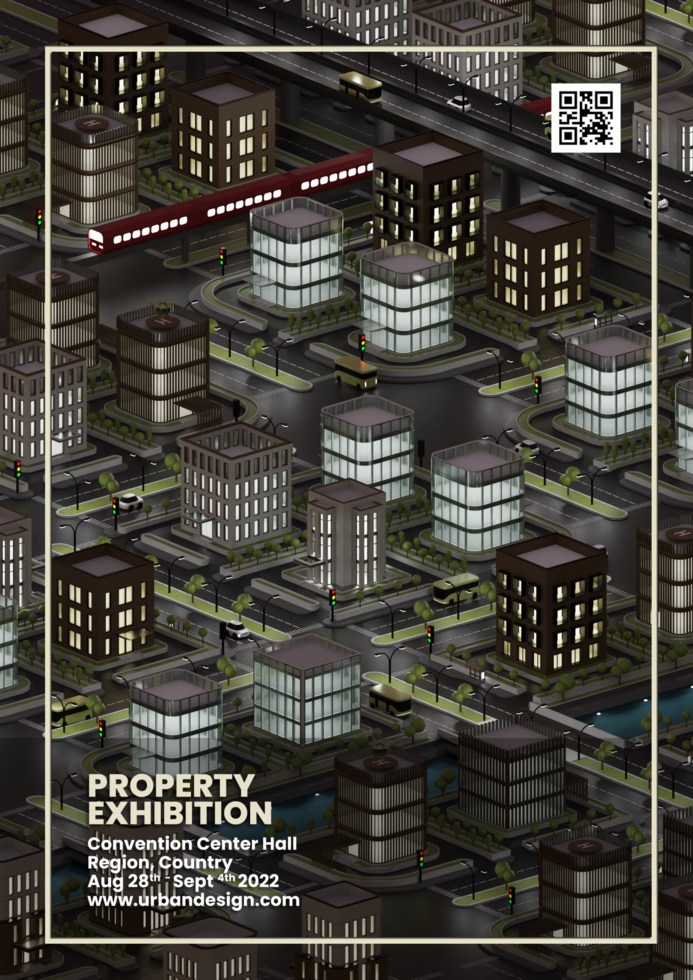Property Exhibition Flyer Template With Isometric 3D Illustration psd