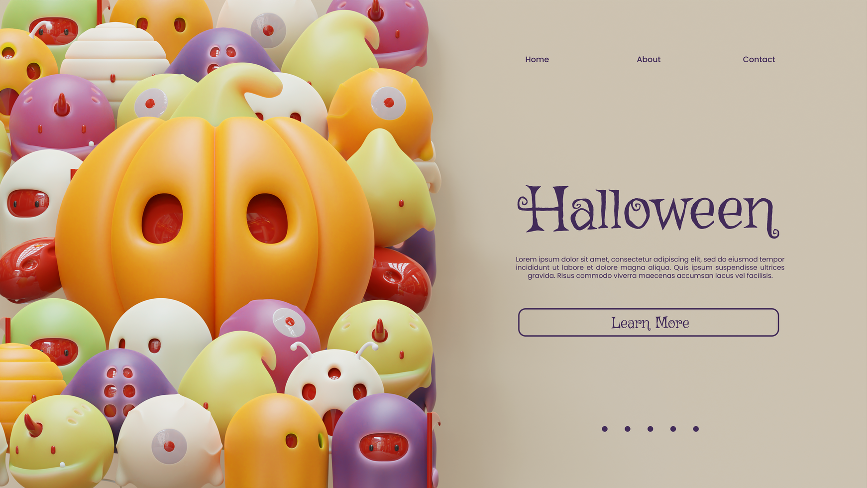 Landing Page Template With Halloween 3D Render Illustration psd
