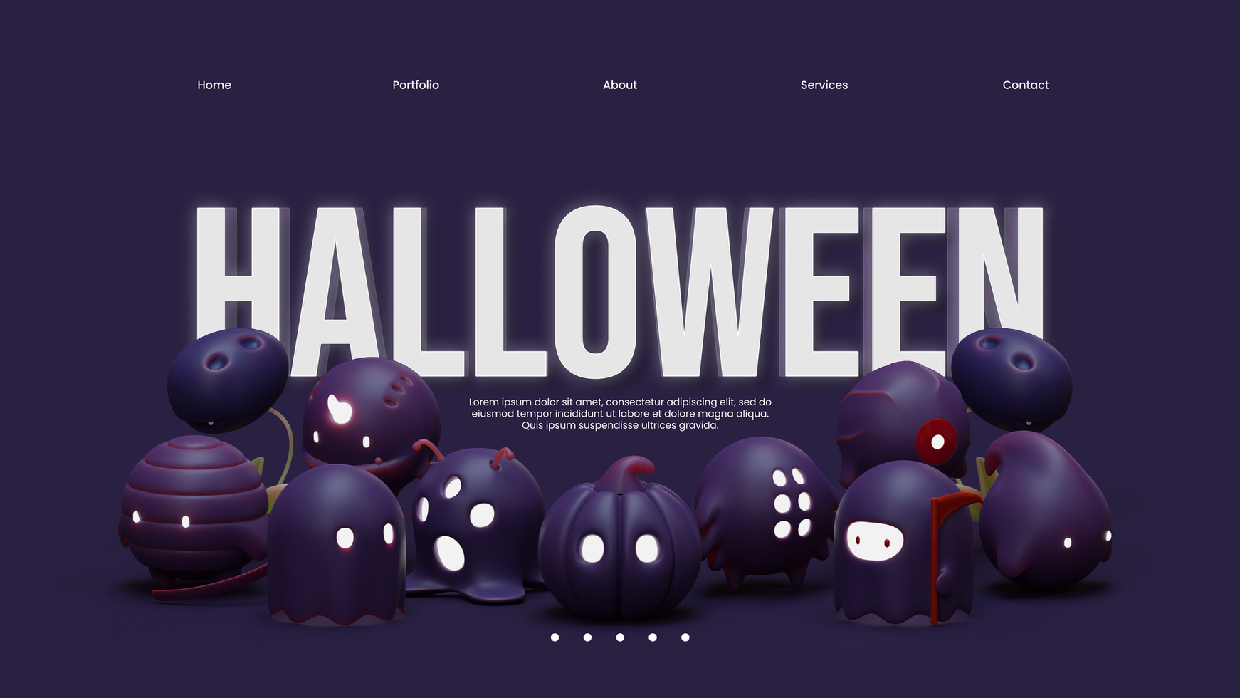 Halloween Landing Page Template With 3D Rendering Illustration psd