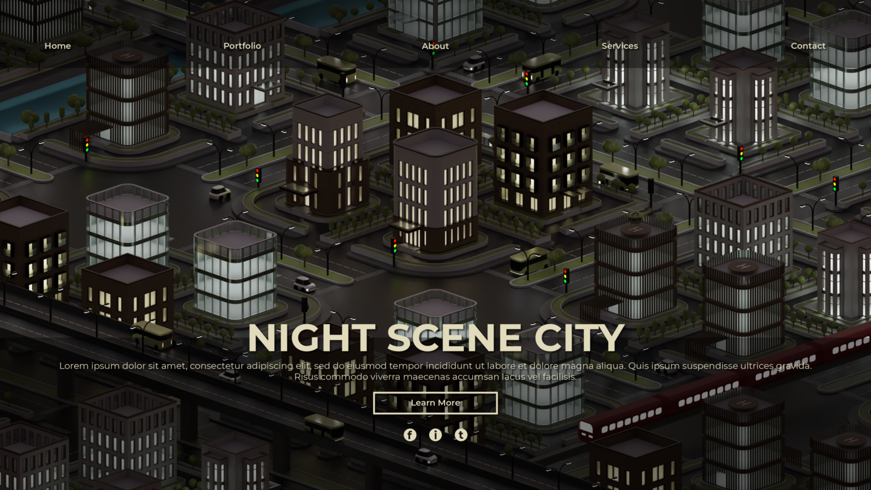Landing Page Template With City 3D Illustration psd