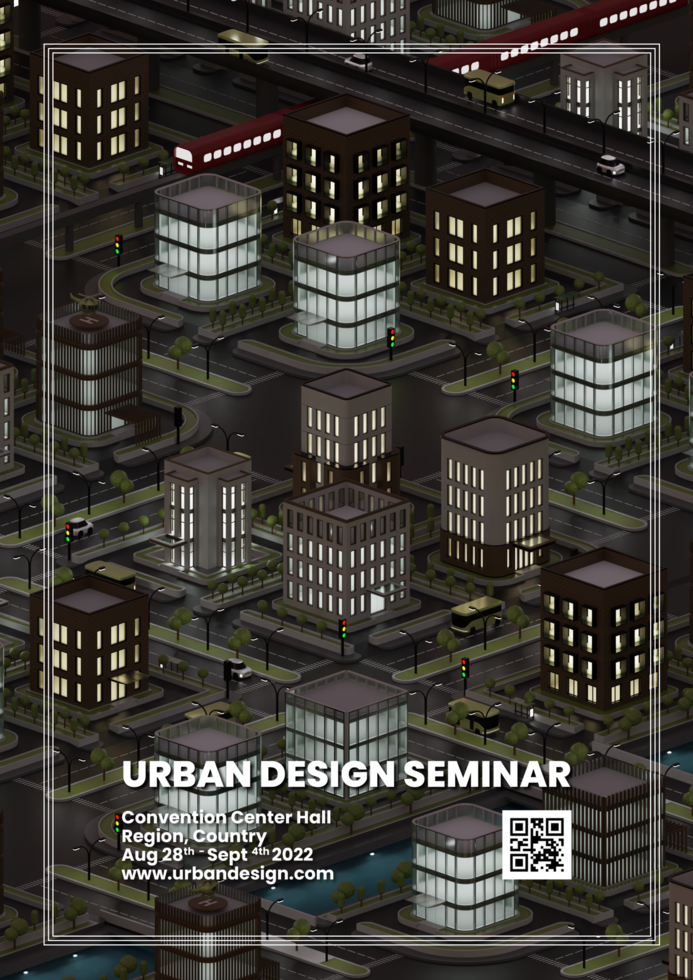 Urban Design Seminar Flyer Template With Isometric 3D Illustration psd