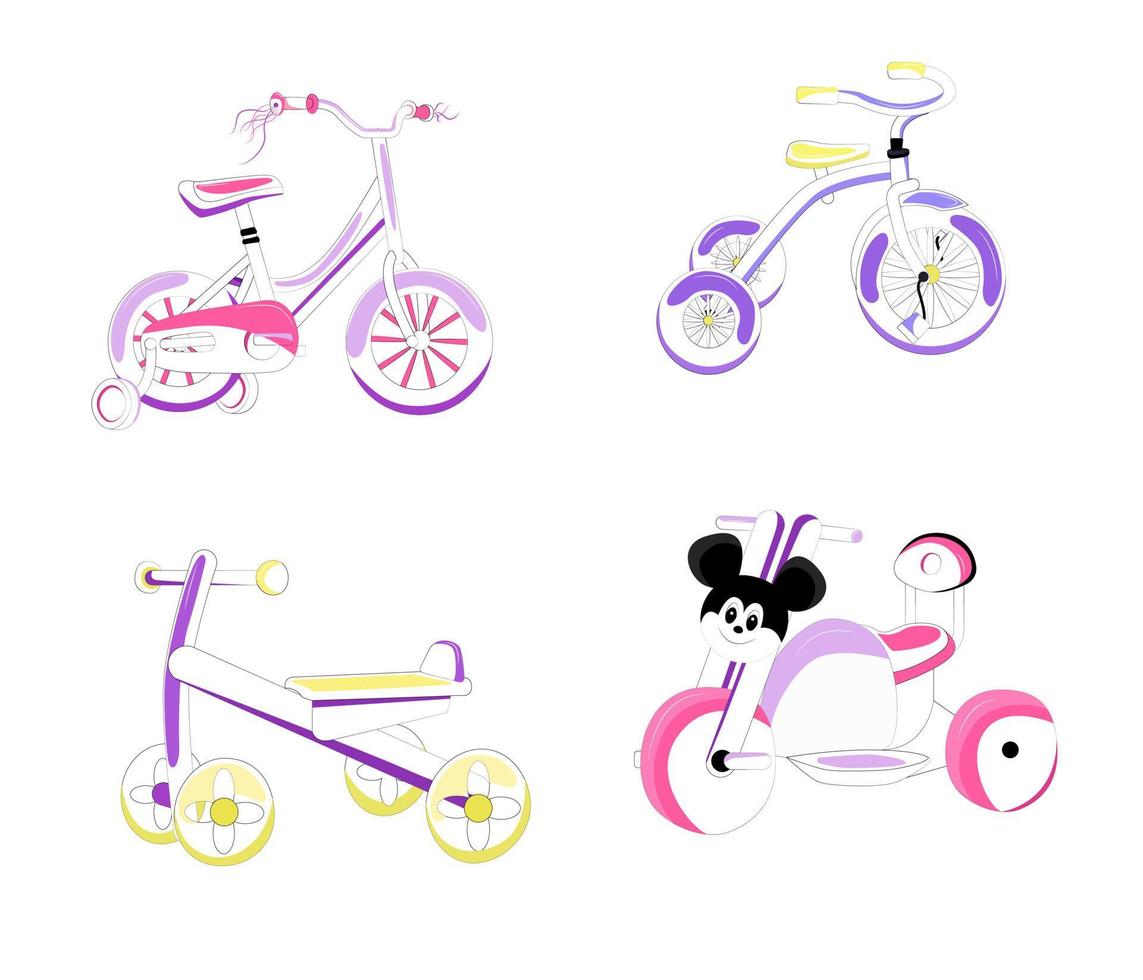 brillante para niños bicicletas triciclos. vector ilustración.