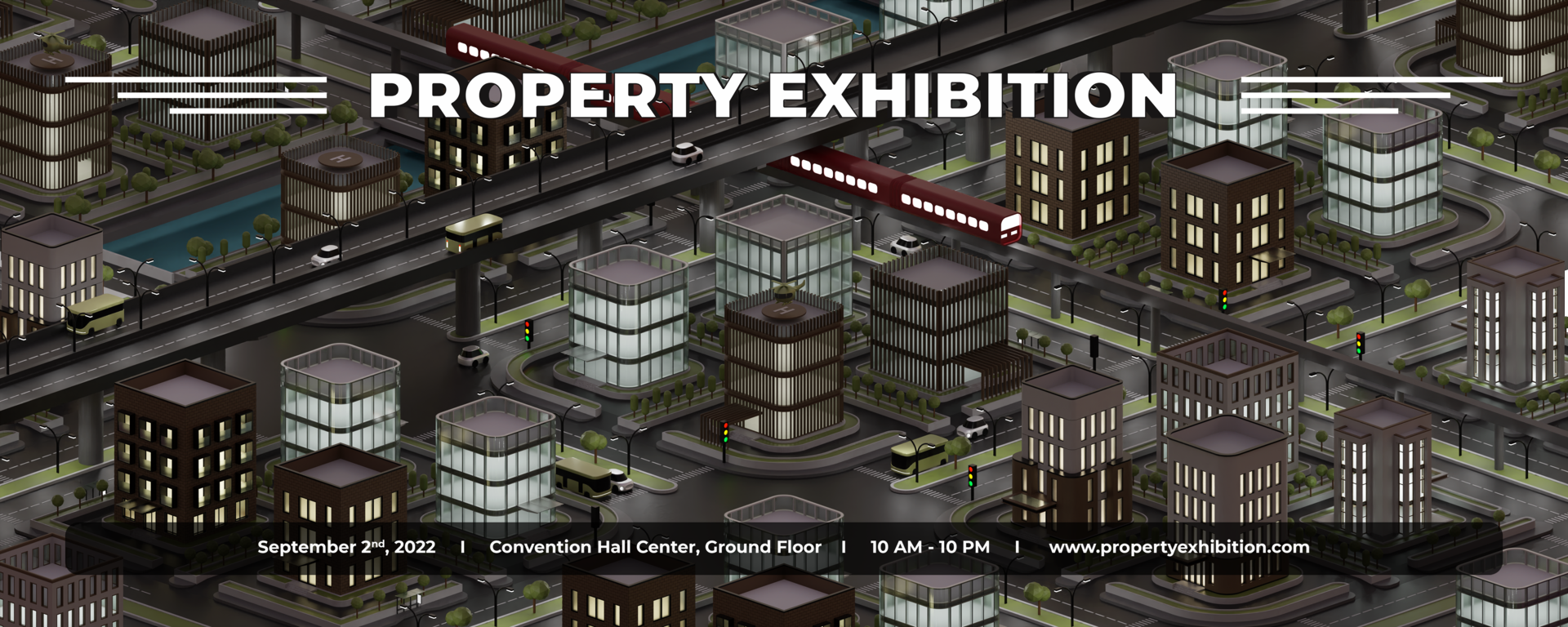 Property Exhibition Web Banner Template With 3D Illustration Background psd