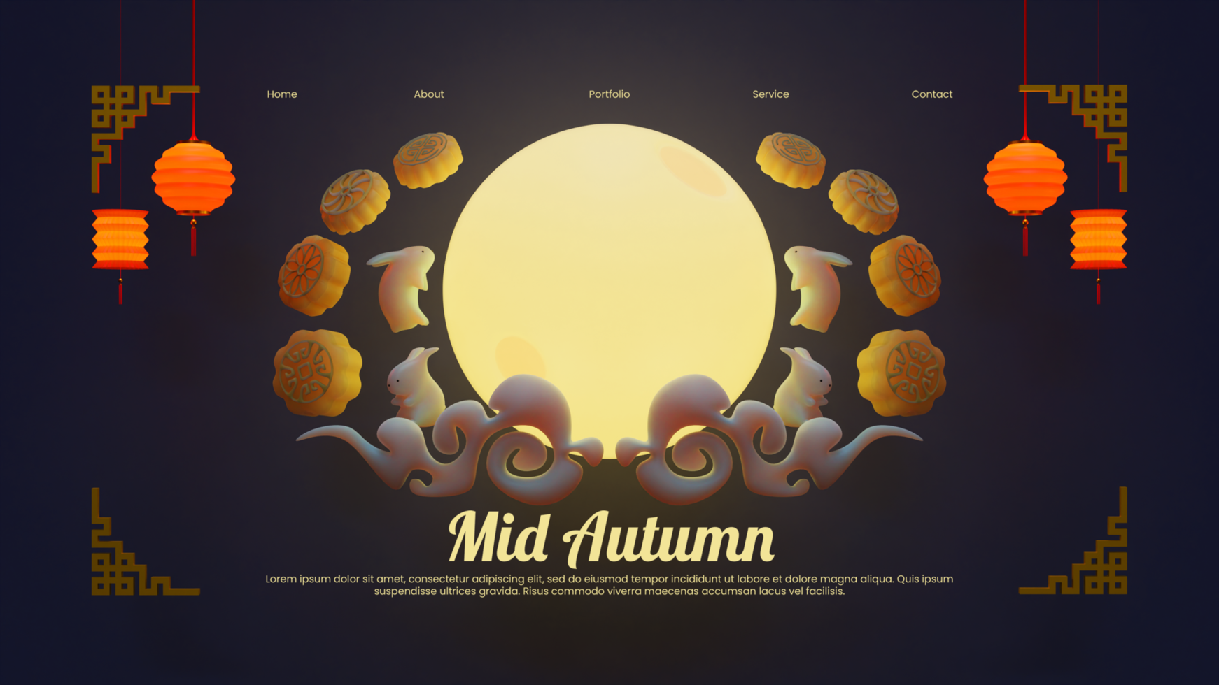 medio otoño web página modelo con 3d representación ilustración psd