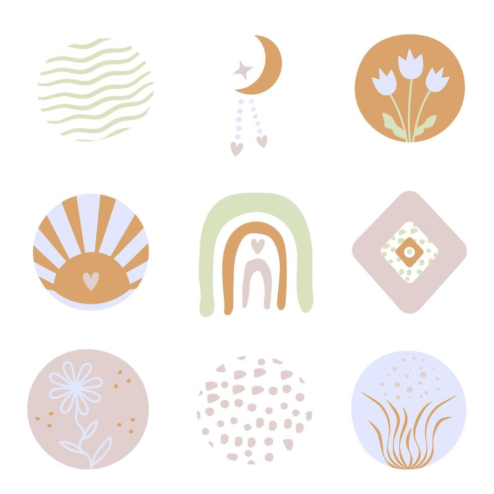 Abstract boho elements, cute colorful vector set
