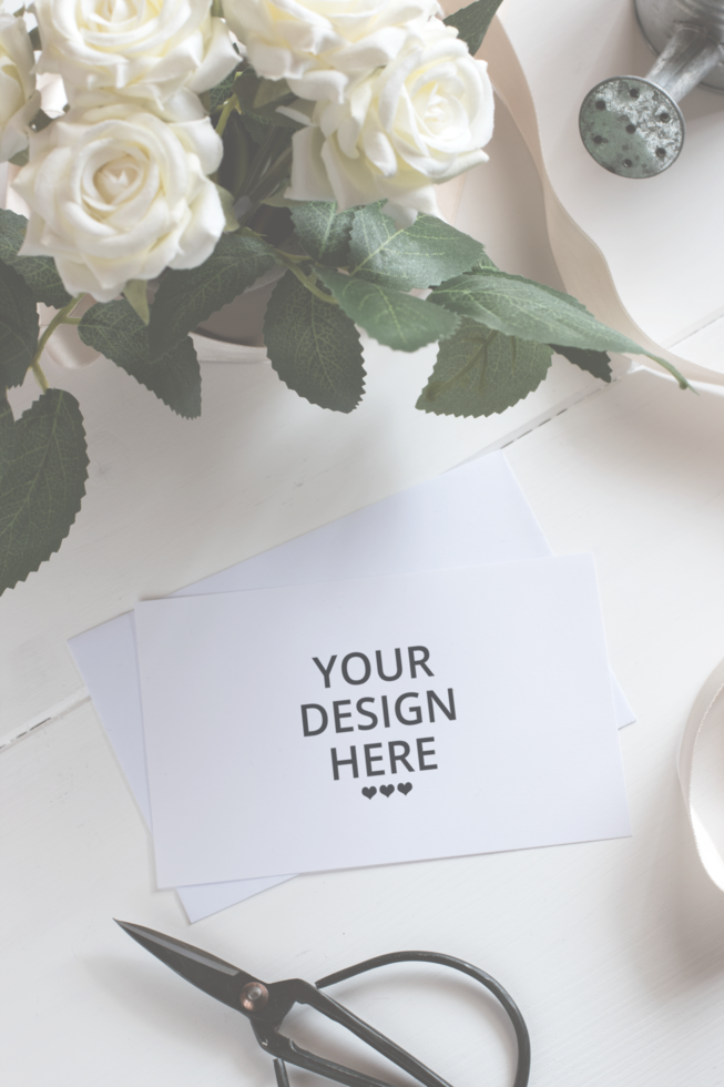 Blank Card With Flower Bouquet MockUp. psd