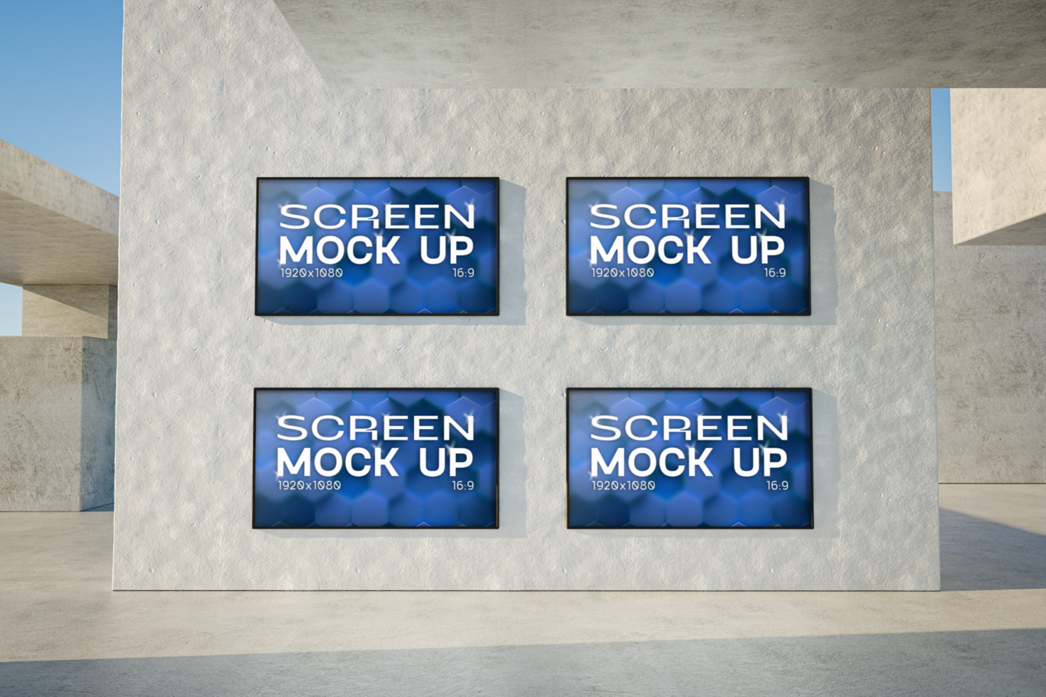 3d illustration. Mockup of a set of four blank advertising posters. Ad and promotion concept. psd