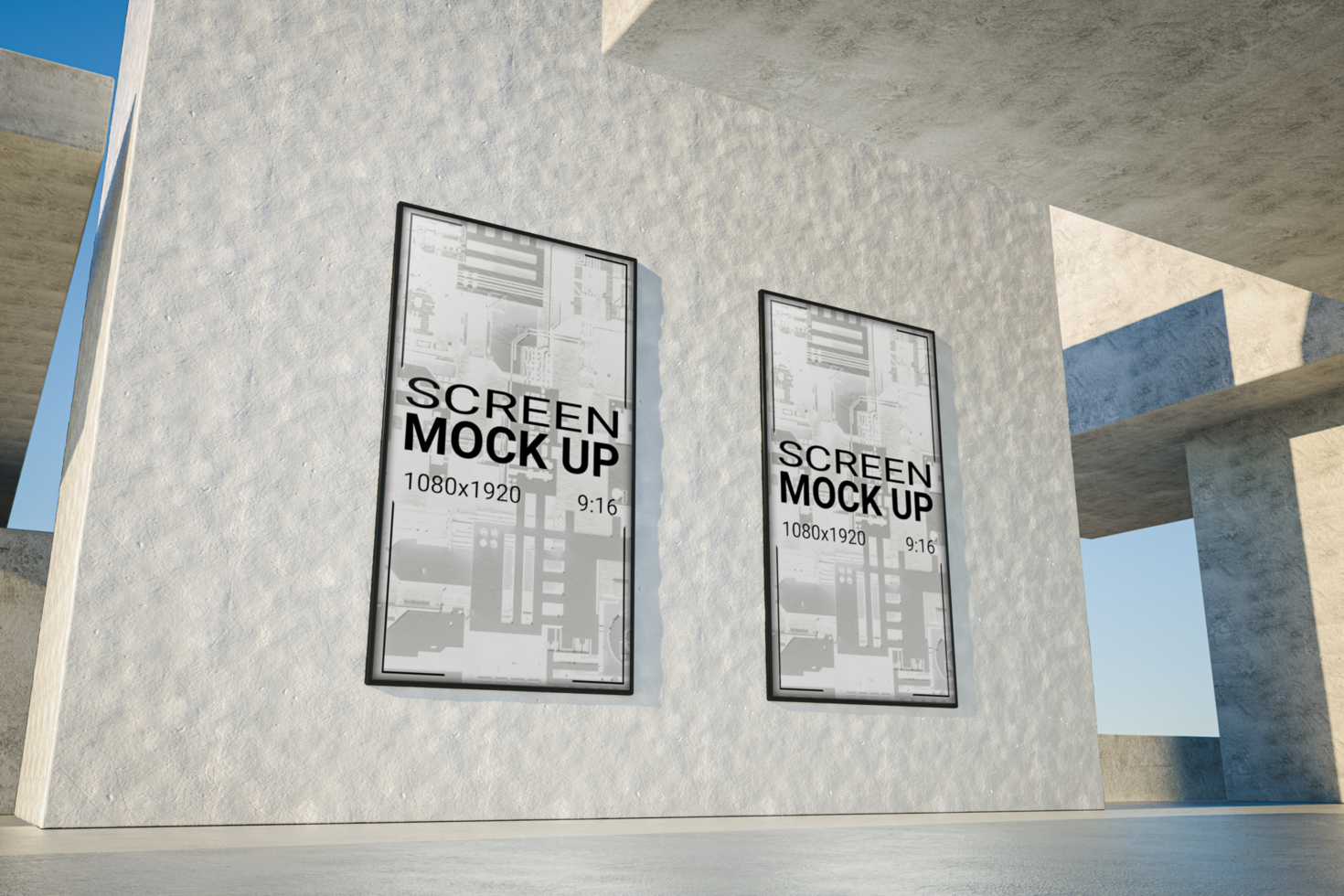 3d illustration. Mockup of a set of four blank advertising posters. Ad and promotion concept. psd