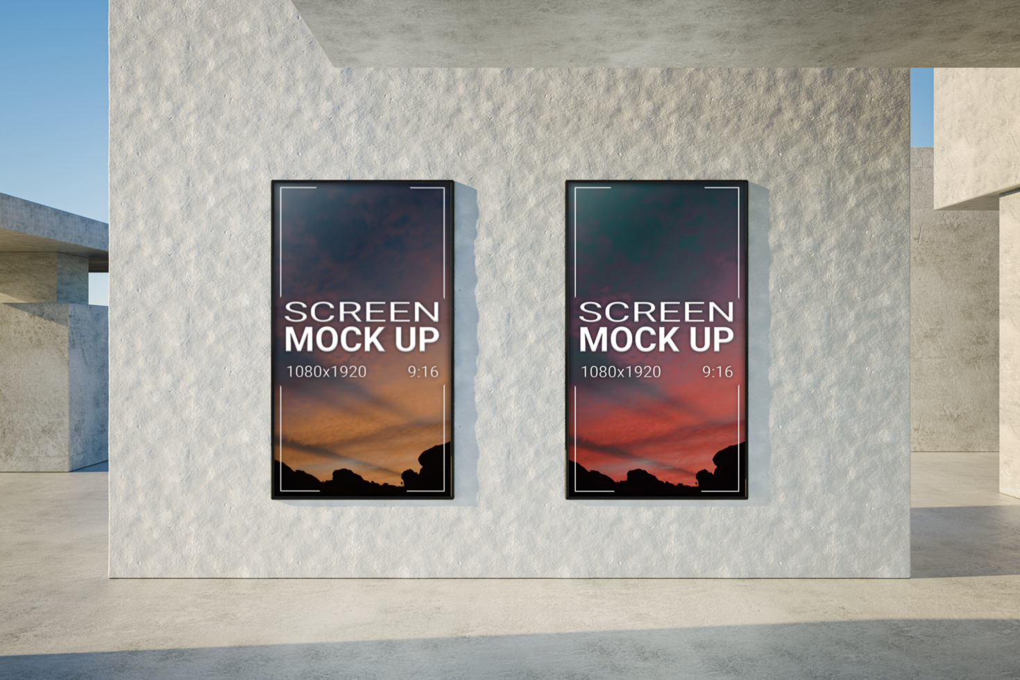 3d illustration. Mockup of a set of four blank advertising posters. Ad and promotion concept. psd