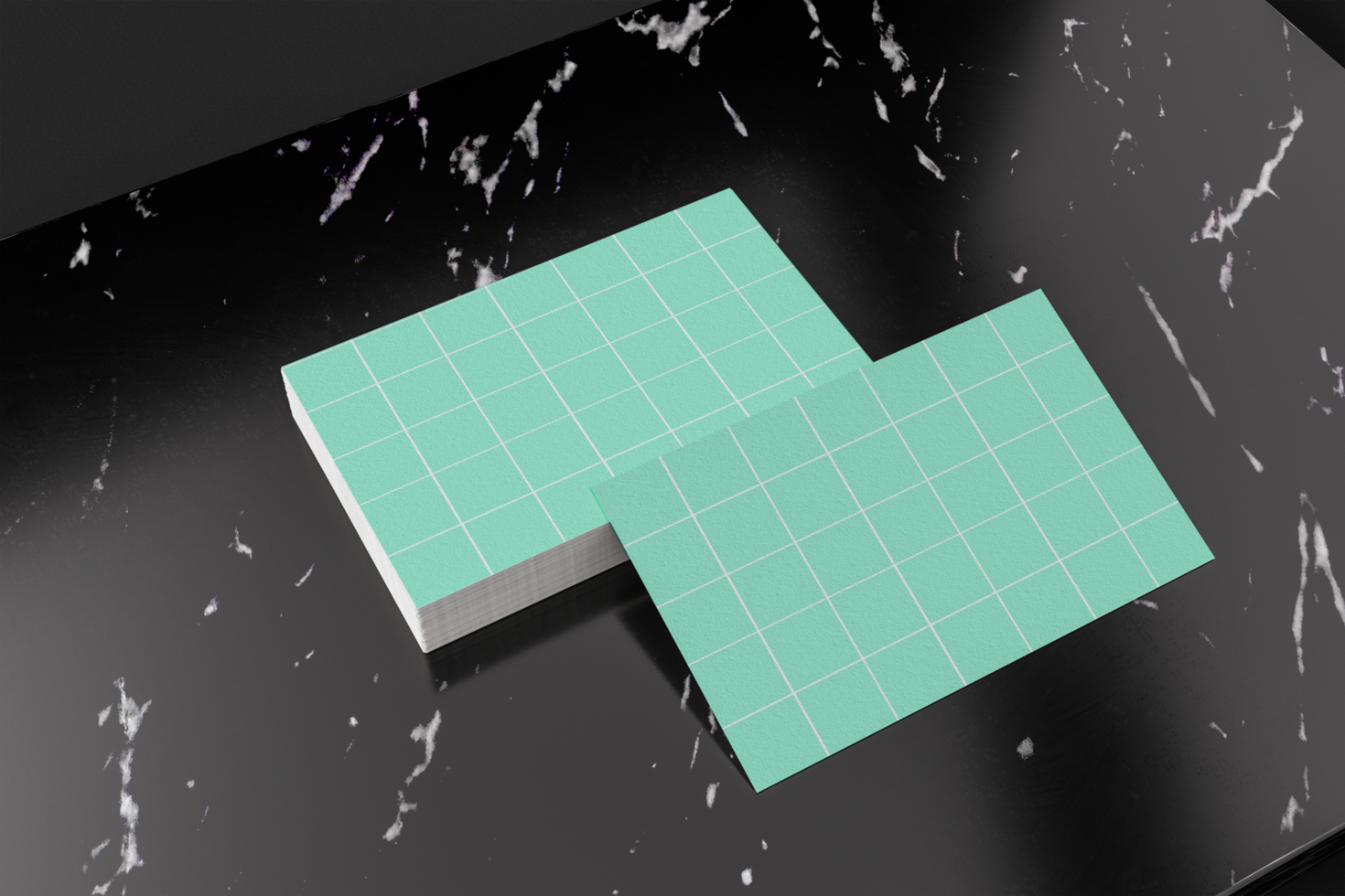 3D Illustration. Two white business cards mockup on black marble. Template for branding design. Business concept. psd