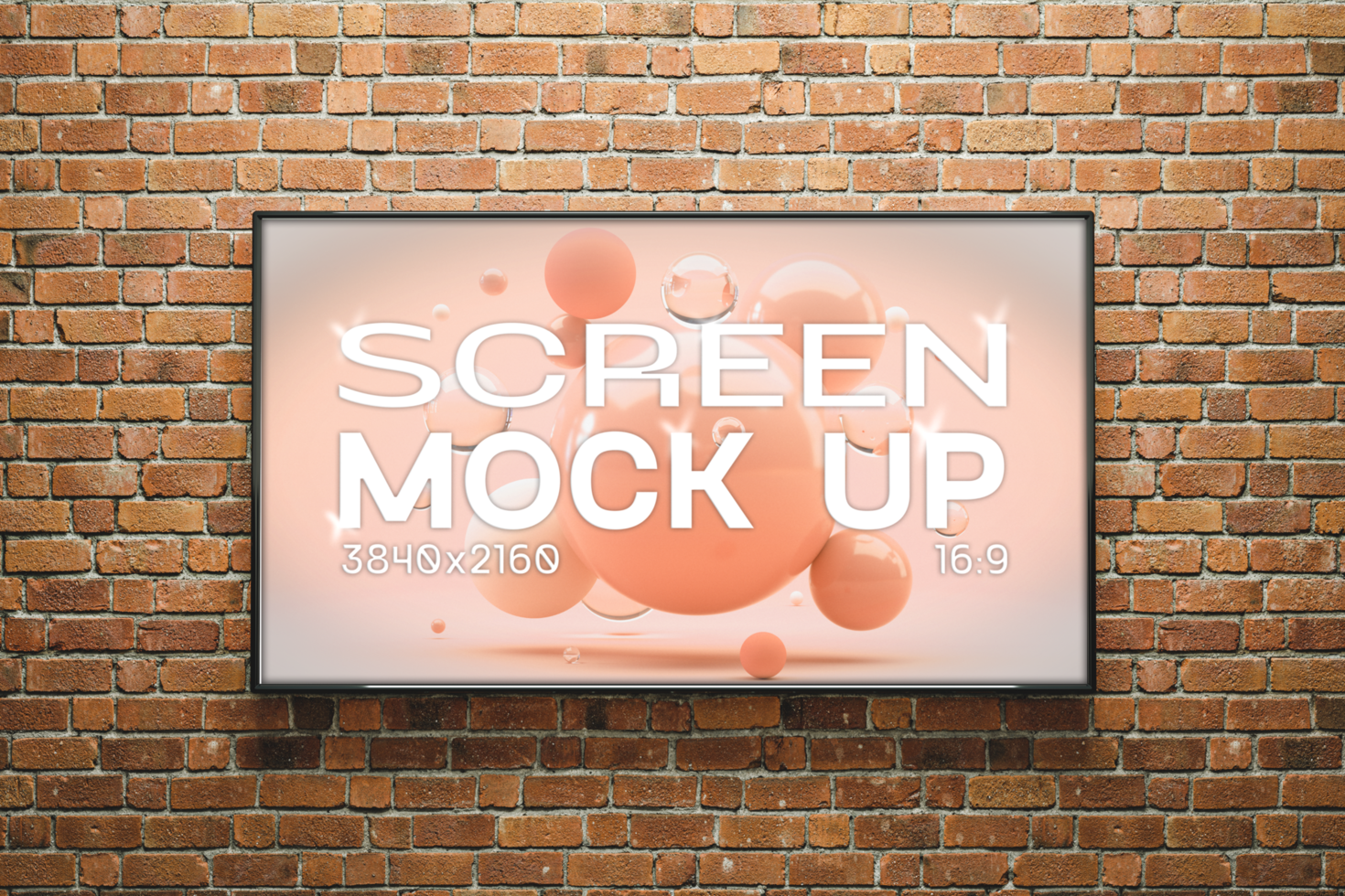 3D render. Mockup of a vertical blank advertising poster or screen on bricks wall. Easy to edit psd