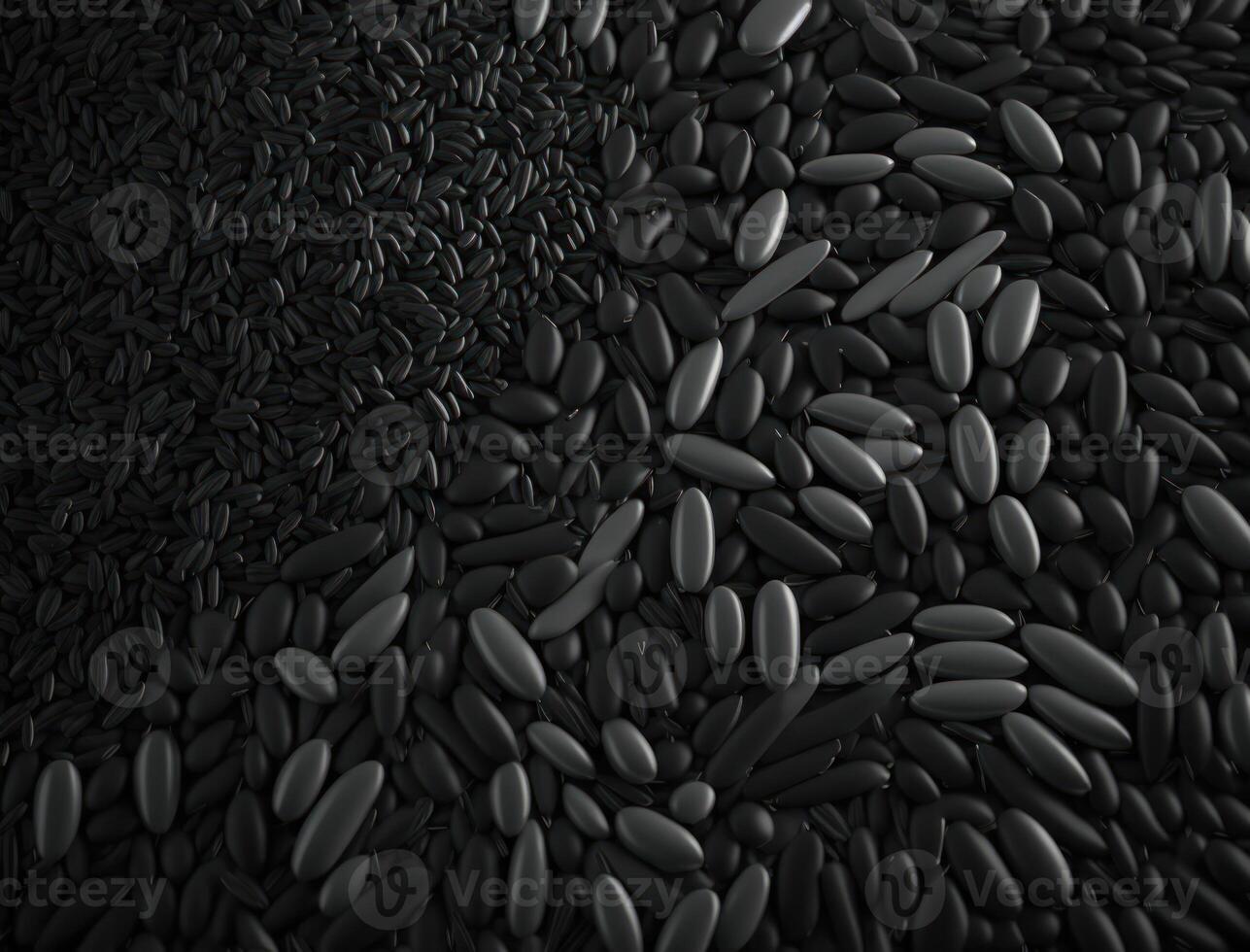 Abstract black geometric background Various rice seed shapes Flat lay created with technology photo