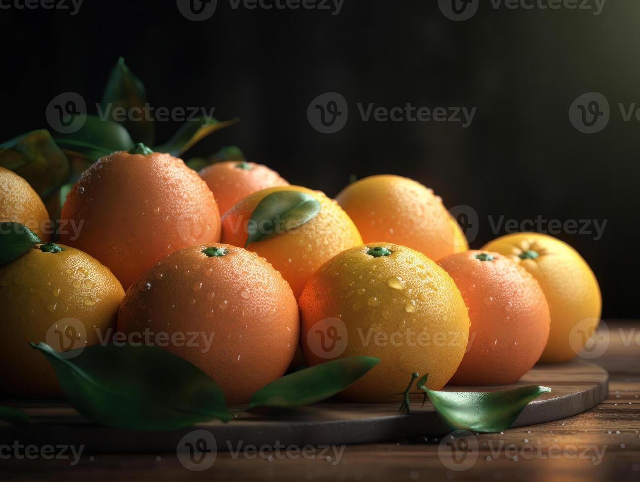 Beautiful organic background of freshly picked oranges created with technology photo