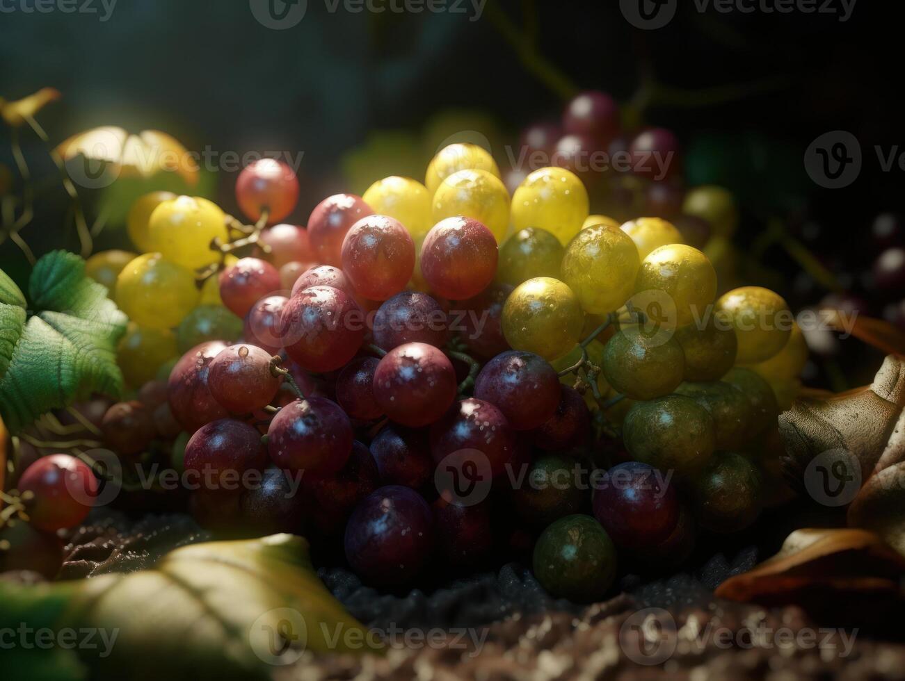 Beautiful organic background of freshly picked grapes created with technology photo