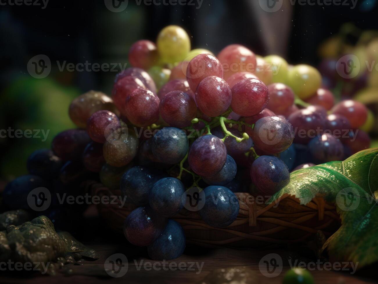 Beautiful organic background of freshly picked grapes created with technology photo